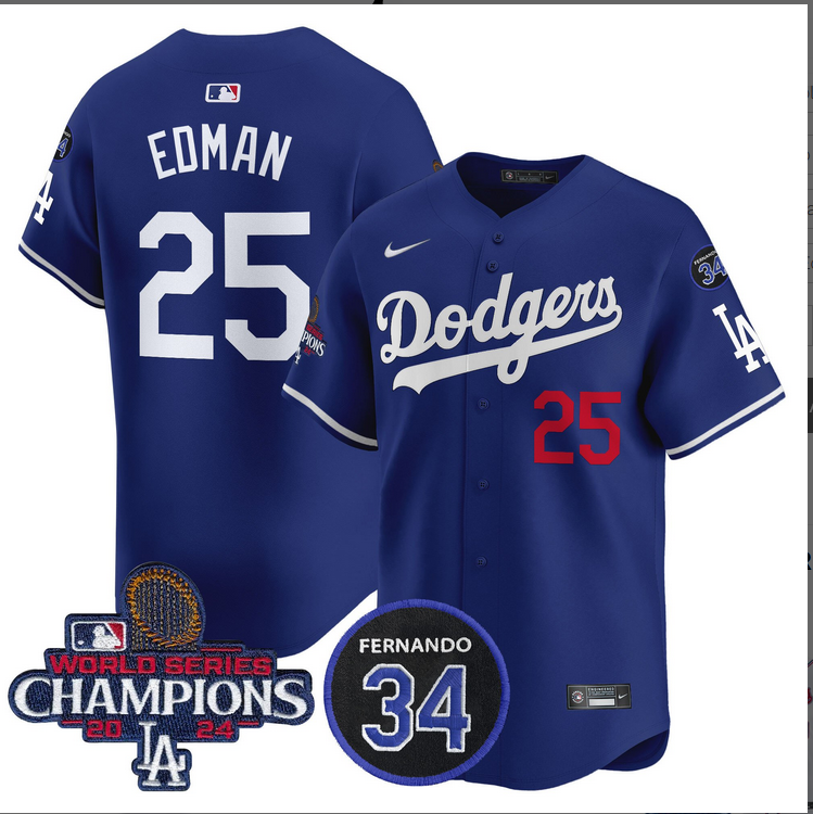 Men MLB Los Angeles Dodgers #25 Edman blue 2024 World Series Champions Patch Limited Jersey styel 3->los angeles dodgers->MLB Jersey
